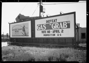 "Gas grab" & "Electric Range" billboards, Southern California, 1935