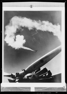 Plane propeller & smoke screen, plane composite, Southern California, 1933