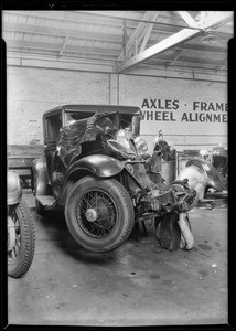 Marmon at service auto garage, Sunset Boulevard, Doris Malone owner, Southern California, 1930