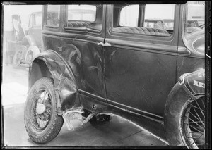 2 shots of wrecked Studebaker, 1 shot of wrecked Dodge, Southern California, 1933