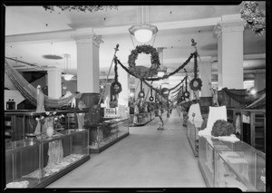 Christmas center aisle, J.W. Robinson, Southern California, 1925