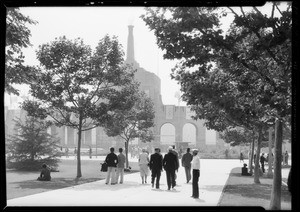 Crowds going to games at Olympic stadium, Los Angeles, CA, 1932