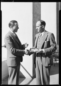 Mr. Christian giving watch, Pennzoil Co., Southern California, 1931