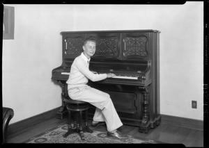Piano player with Giroux's orchestra, Southern California, 1928