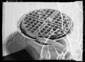 "We Want Waffles" and plate of waffles, Southern California, 1935