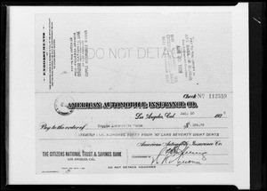 Copy of checks, American Automobile Insurance Co., Southern California, 1931