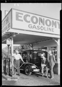 Filling Dodge with Economy gas, Southern California, 1930