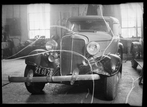 1933 Chevrolet, Hal Sackitt, owner, and 1927 Ford sedan, Southern California, 1935