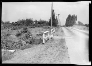 Chrysler sedan and scene of accident, San Fernando, Imagine Morris assured, Southern California, 1932