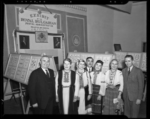 Bulgaria stamp booth and people, Los Angeles, CA, 1940