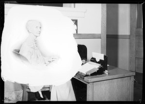 Woman pressing button starting celebration, Southern California, 1932