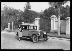 Hupmobile and Mrs. Dennison, car--1927 Hupmobile, Southern California 1927