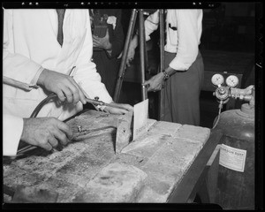 Various processes in construction of plastic plane, Burbank, CA, 1940