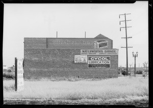 Bulletins painted on building, 7860 South Western Avenue, Los Angeles, CA, 1932