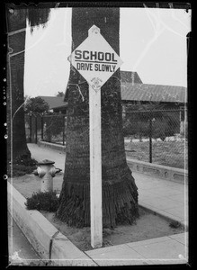 School sign, Southern California, 1935