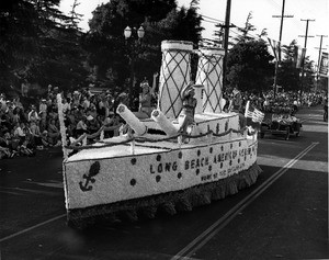 American Legion parade, float in the shape of a ship from the American Legion of Long Beach