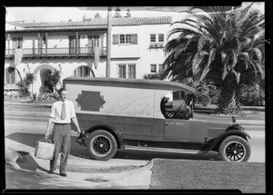 Delivery truck making delivery, Southern California, 1930