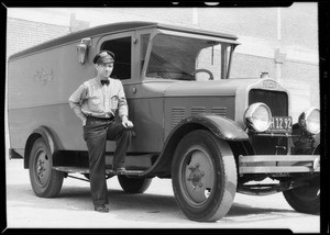 Fleet of May Co. trucks, Southern California, 1933