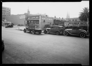 Intersection and truck, East 11th Street and South Los Angeles Street, Los Angeles, CA, 1934