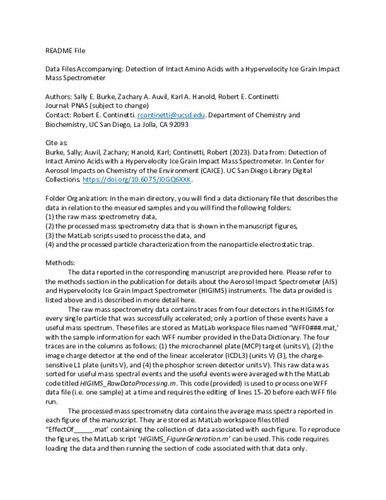 Data from: Detection of Intact Amino Acids with a Hypervelocity Ice Grain Impact Mass Spectrometer