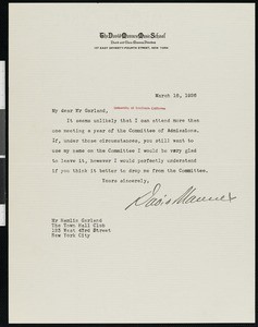 David Mannes, letter, 1926-03-18, to Hamlin Garland