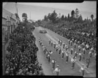 Marching band at the Tournament of Roses Parade, Pasadena, 1939
