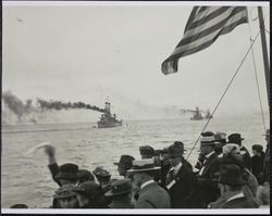 Delegates observing US Navy battleships on San Francisco Bay, California, 1920s