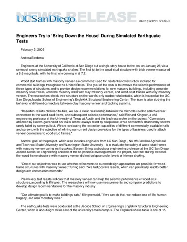 Engineers Try to ‘Bring Down the House’ During Simulated Earthquake Tests