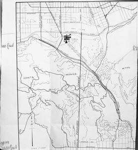Map of proposed sewer through Santa Monica Mountains, Los Angeles, 1954