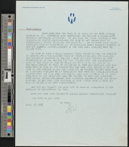 Stewart Edward White, letter, 1936-04-28, to Hamlin Garland