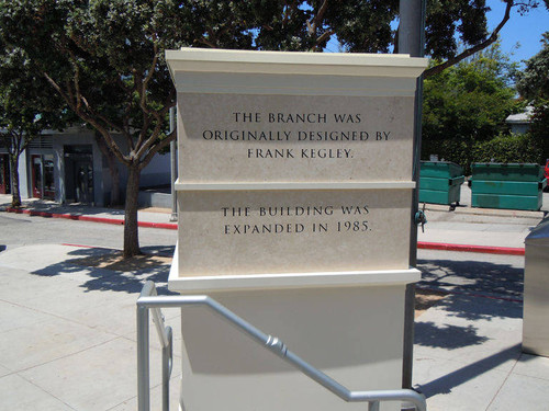 Ocean Park Branch Library four-sided pedestal signage facing Norman Place, installed April 18, 2011