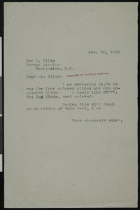Hamlin Garland, letter, 1913-02-24, to Don Carlos Ellis