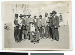 Missionary Tönsing and his church wardens, Wolmaransstad, South Africa, 1932