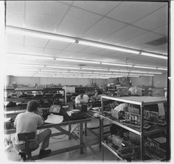 Assembly line at National Controls Annex, Santa Rosa, California, 1976