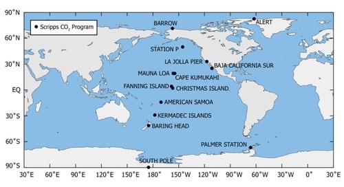 Map of Scripps CO2 Program Sampling Stations