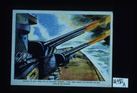 Canones de gran calibre de un acorazado britanico. Cada canon dispara una granada que pesa cerca de una tonelada