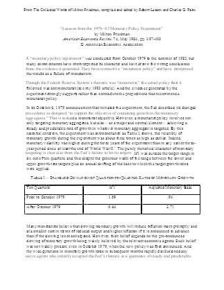 Lessons from the 1979-82 Monetary Policy Experiment