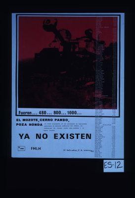 Fueron ... 480 ... 800 ... 1000 ... El Mozote, Cerro Pando, Poza Honda ya no existen. Los dedos acusadores de los centenares de pobladores asesinados en Morazan senalaran por siempre las conciencias del Coronal Flores Lima Cisneros y el Mayor Caceres