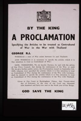 By the King a proclamation specifying the articles to be treated as contraband of war in the war with Bulgaria