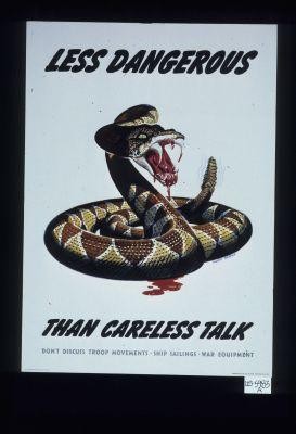 Less dangerous than careless talk. Don't discuss troop movements, ship sailings, war equipment