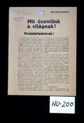 Mit uzentunk a vilagnak?