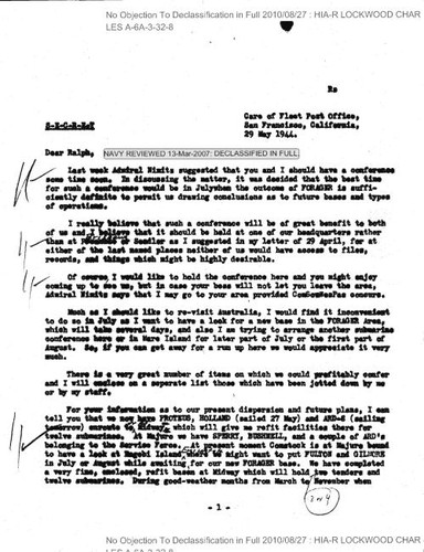 C. A. Lockwood letter to Rear Admiral R. W. Christie