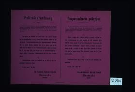 Polizeiverordnung ... Die Ausfuhr und Durchfuhr von einem Kreis in den anderen innerhalb des Verwaltungsgebietes ist nur fur solche Pferde gestattet, welche von den militarischen Pferdeankaufskommissionen des Generalgouvernements Warschau oder von solchen Handlern aufgekauft sind ... Grojec, den 9. Juli 1916. Der Kaiserlich Deutsche Kreischef Bennecke, Rittmeister. ... Rozporzadzenie policyjne ... Desarsko-Niemiecki Naczelnik Powiatu Bennecke, Rotmistrz