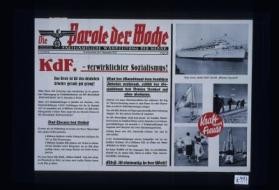 Die Parole der Woche. Parteiamtliche Wandzeitung der NSDAP. 2. Jahrgang. 25. November bis 1. Dezember 1937. K d F - verwirklichter socialismus! ... Das Theater des Volkes ... Was der Marxismus dem deutschen Arbeiter versprach, erfullt der Sozialismus des Dritten Reiches auf allen Gebieten ... Kraft durch Freude