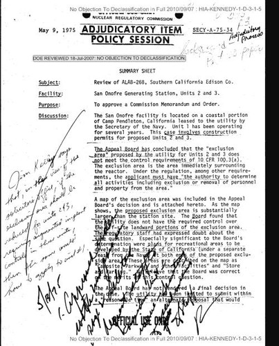 Adjudicatory item policy session materials regarding review of Sano Onofre Generating Station