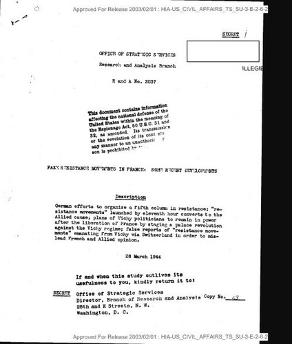 Fake resistance movements in France: some recent developments, R&A number 2037