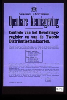 Openbare Kennisgreving. Controle van het Bevolkingsregister en van Tweede Distributiestamkaarten
