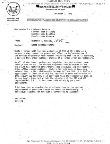 R. T. Kennedy memo regarding staff reorganization