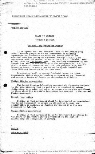 Talks on Germany (resumed session) - trizonal export/import policy