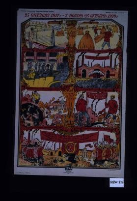 25 oktiabria 1917 g. - 7 noiabria 1920 g. ... Trekhletniia bor'ba i upornyi trud ukrepili sovetskuiu vlast' v Rossii! Vpered k mirovomu oktiabriu!